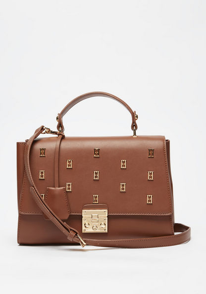 Elle Studded Satchel Bag with Detachable Strap-Women%27s Handbags-image-1