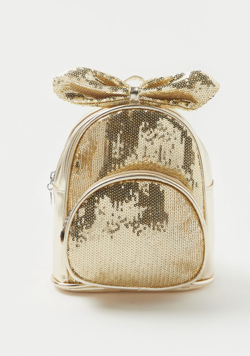 Charmz Sequinned Backpack with Bow Applique and Shoulder Straps-Bags and Backpacks-image-0