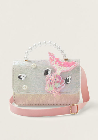 Charmz Embellished Crossbody Bag with Chain Strap-Bags and Backpacks-image-0