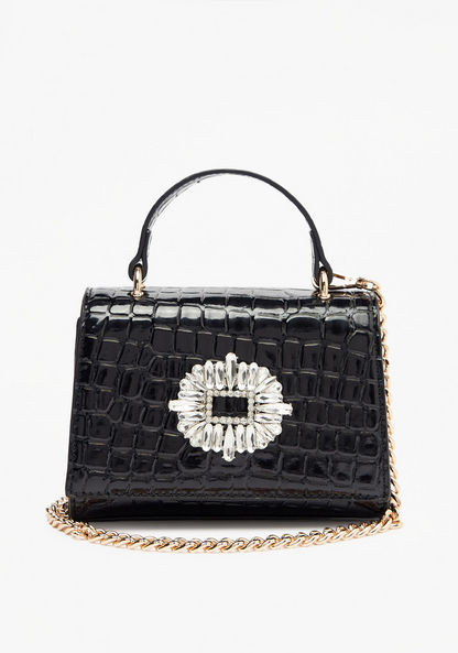 Celeste Textured Satchel Bag with Embellished Accent-Women%27s Handbags-image-1