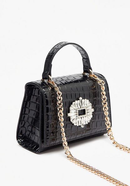 Celeste Textured Satchel Bag with Embellished Accent-Women%27s Handbags-image-2