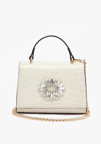 Celeste Textured Satchel Bag with Embellished Accent-Women%27s Handbags-image-1