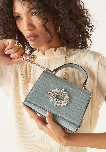 Celeste Textured Satchel Bag with Embellished Accent-Women%27s Handbags-image-0