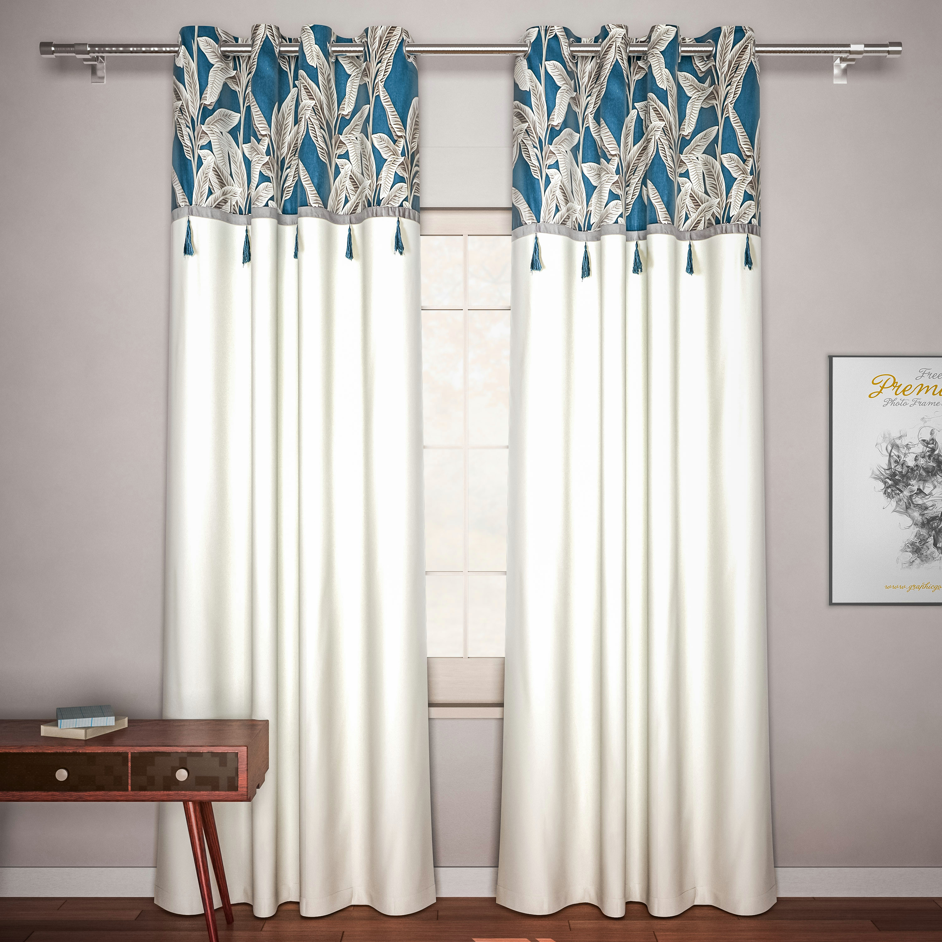 Tassle Detail 2-Piece Curtain Set - 140x240 cms-household-bathandlaundry-shower-showercurtainrods-image-1