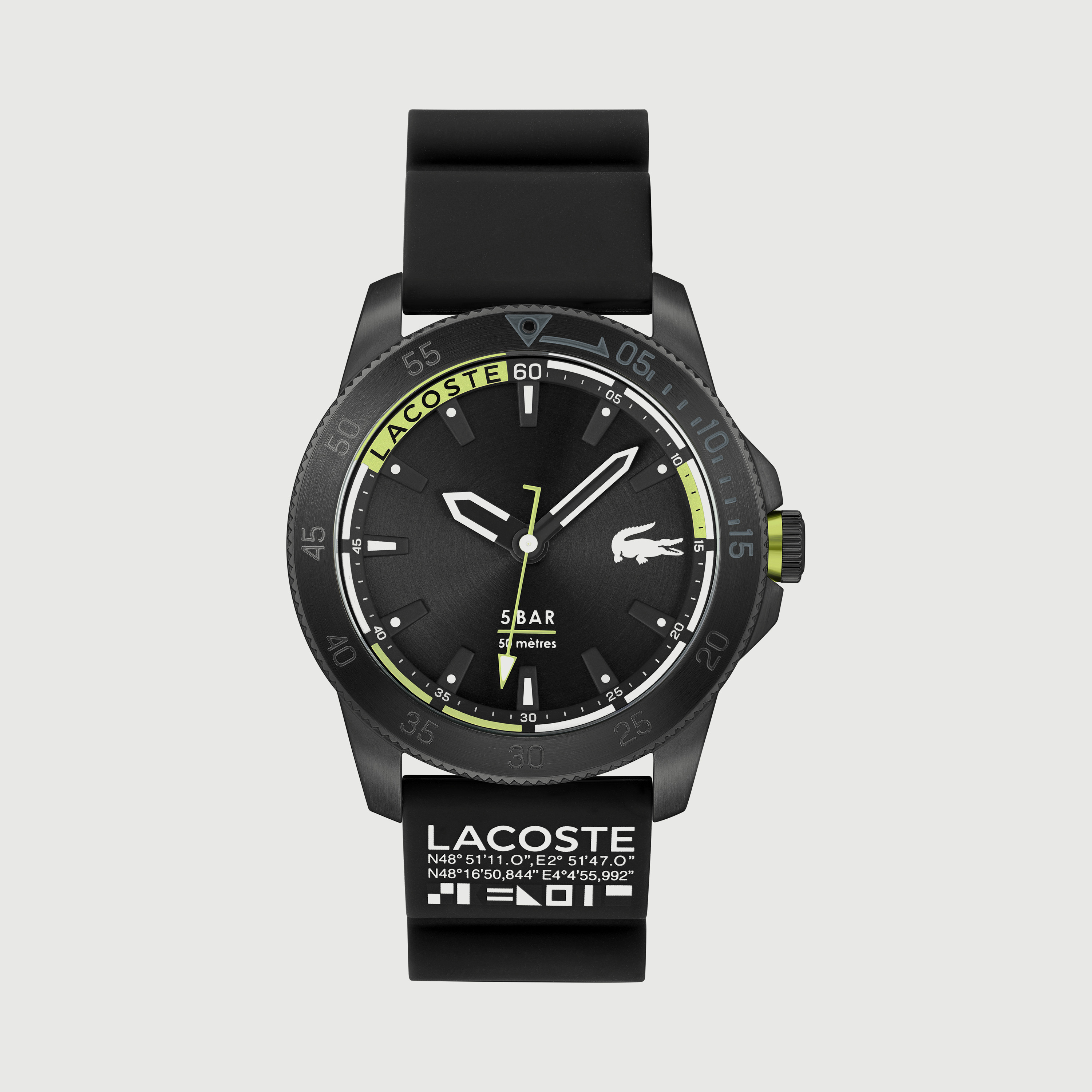 Lacoste Men s 46 MM Black Analog Silicone Strap Watch 2011203