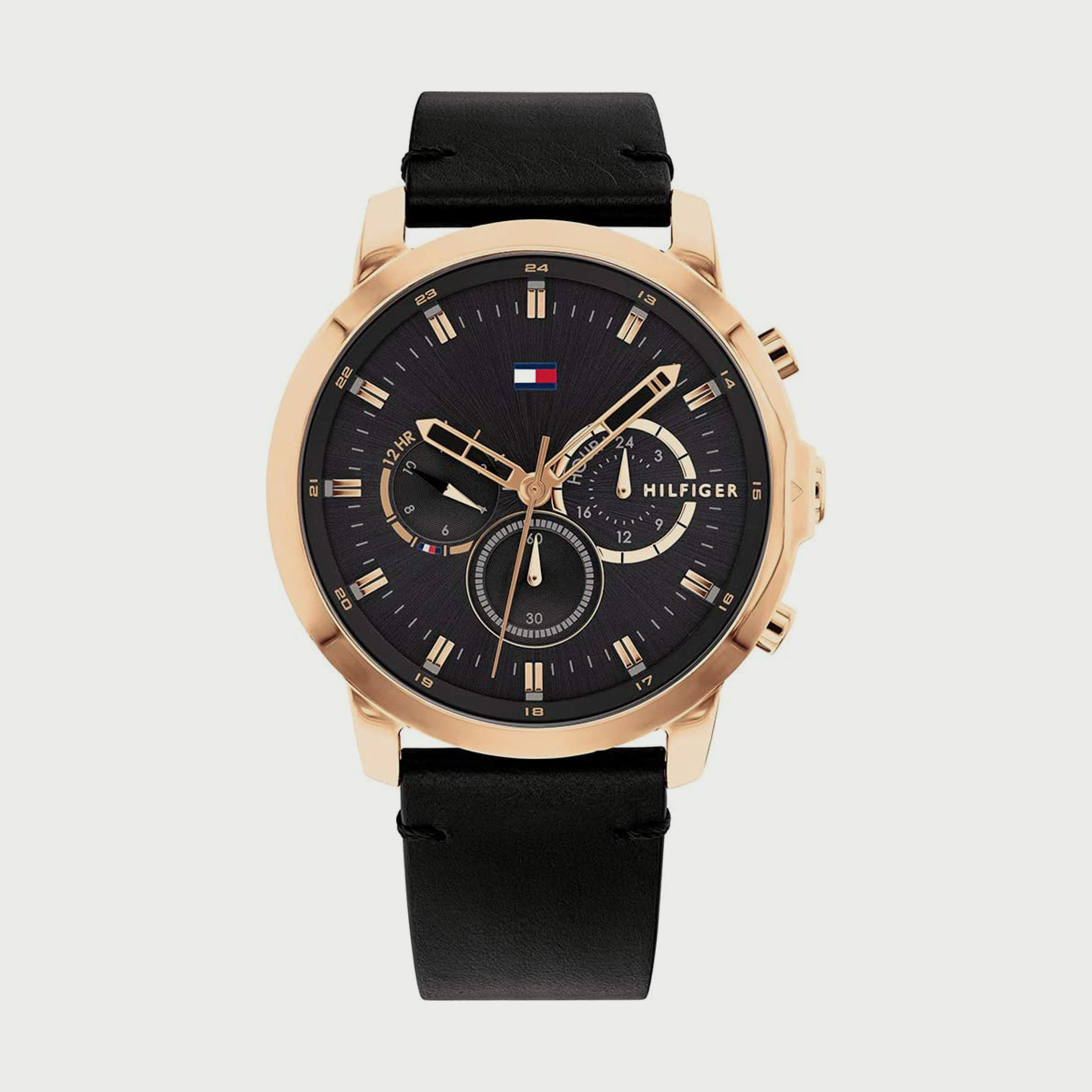 Tommy hilfiger online black leather watch