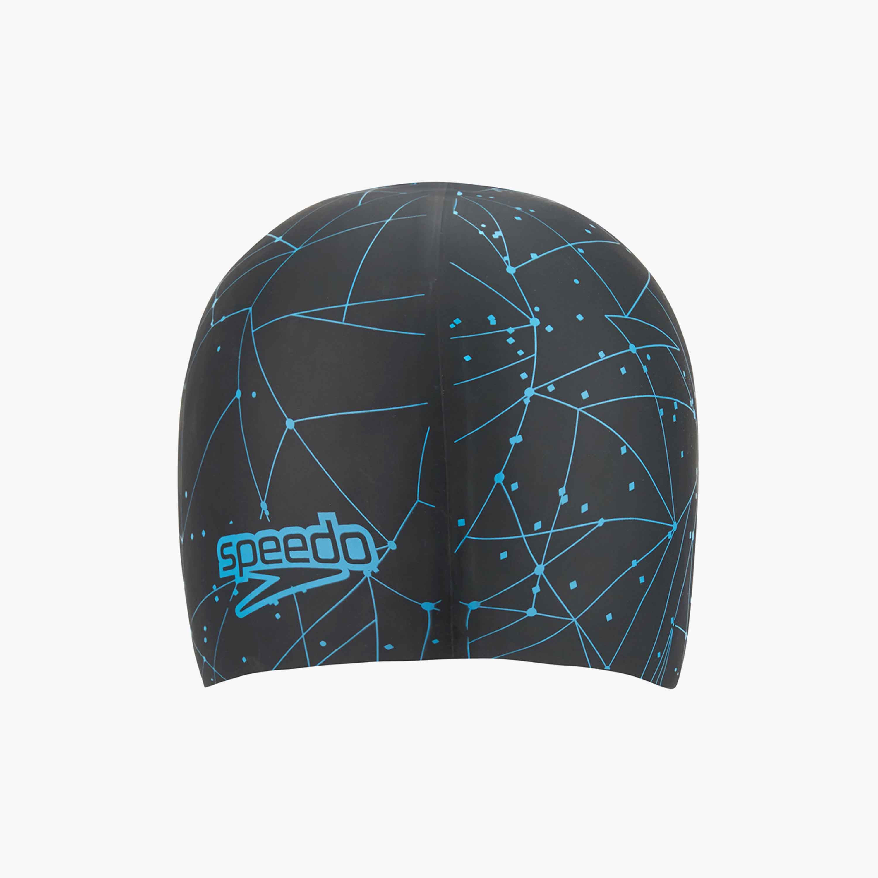 Speedo Slogan Printed Cap, Adult Unisex, One Size, Black/Blue-sports-gear-swimming-women-image-1