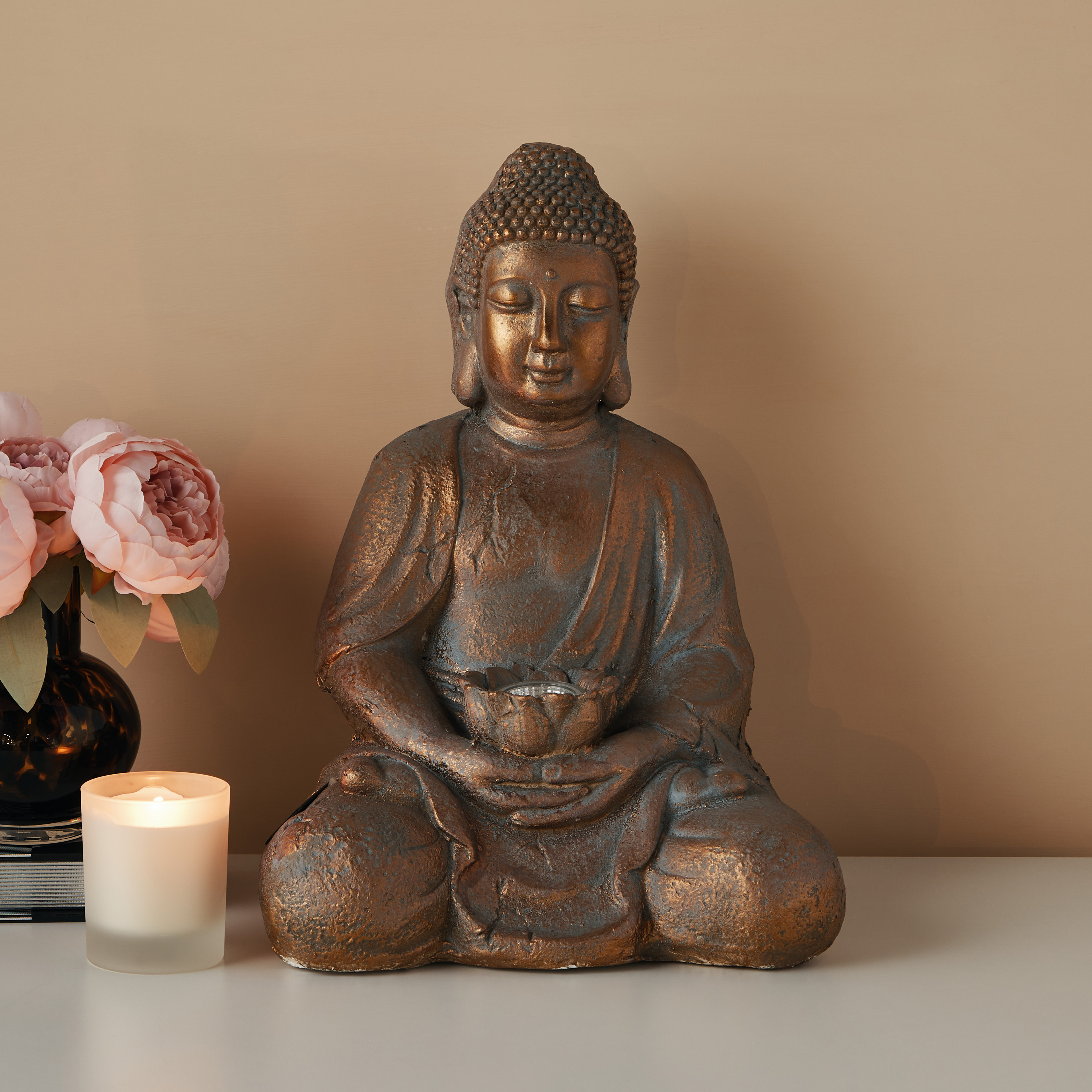 Metallic Sitting Buddha - 32x28x47 cm-household-decor-decorativeobjectsandsculptures-image-1