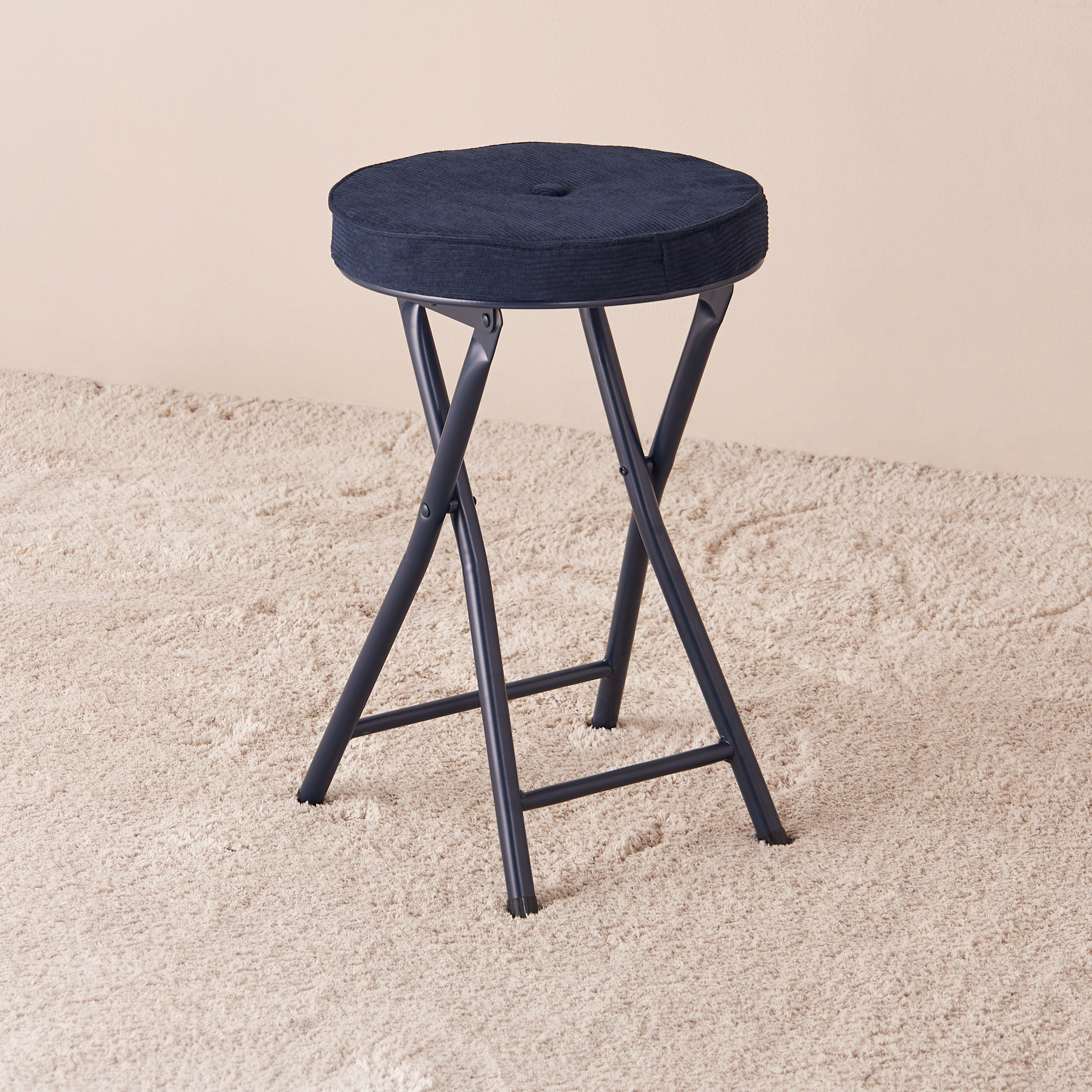 Ribcord Upholstered Metal Folding Stool - 30x10x71 cm-furniture-sofaandseating-ottomansbeanbagsandpoufs-image-2
