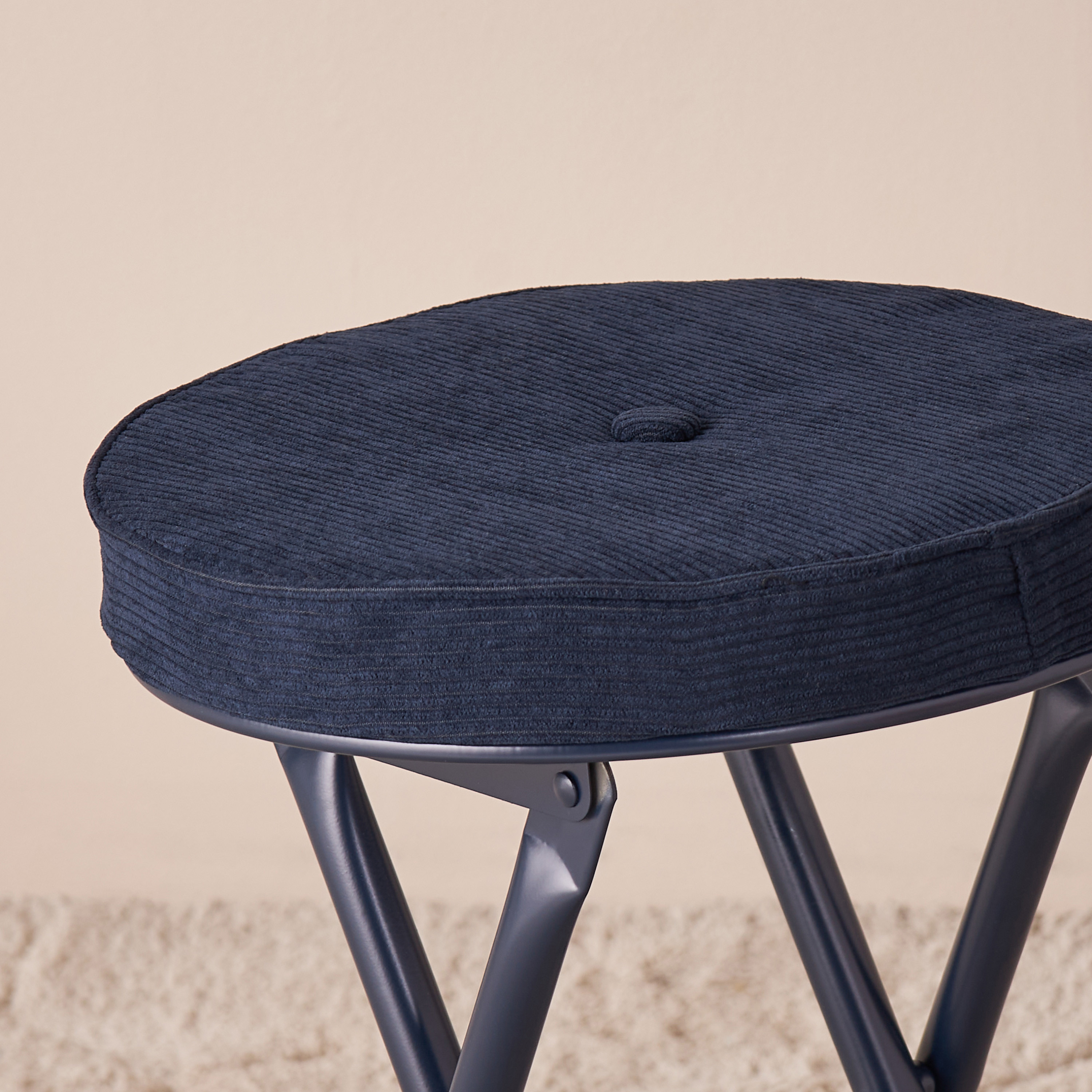 Ribcord Upholstered Metal Folding Stool - 30x10x71 cm-furniture-sofaandseating-ottomansbeanbagsandpoufs-image-3