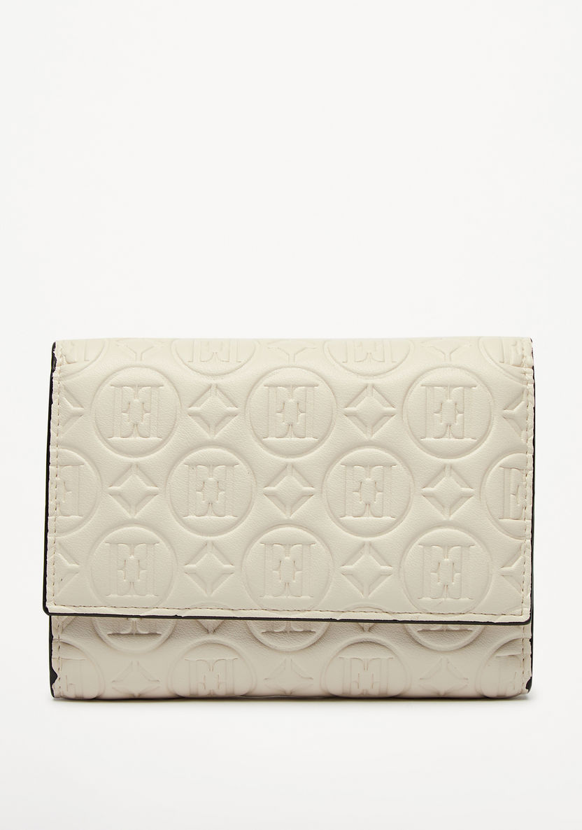 Elle Embossed Bi-Fold Wallet with Flap Closure-Wallets and Clutches-image-0