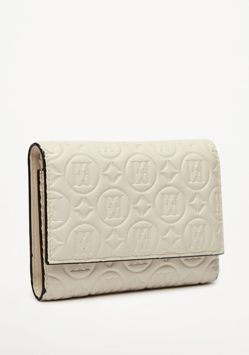 Elle Embossed Bi-Fold Wallet with Flap Closure-Wallets and Clutches-image-1