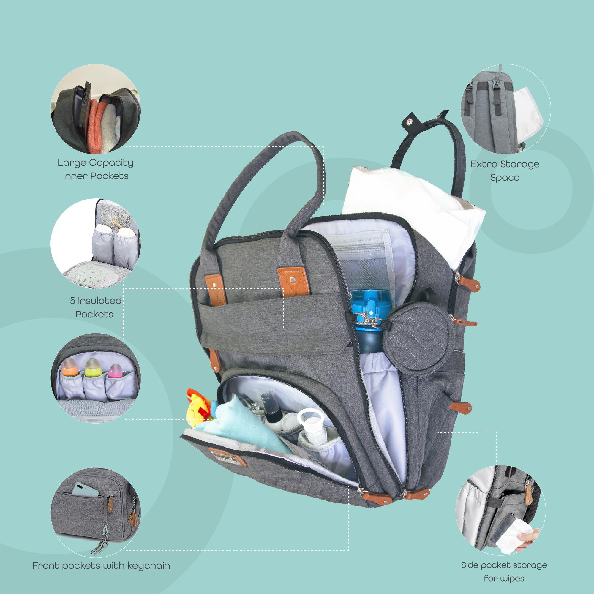 شنطة ظهر للحفاضات مع حافظة لهايات كاري مي من مون-baby-diapering-diaperbags-image-3