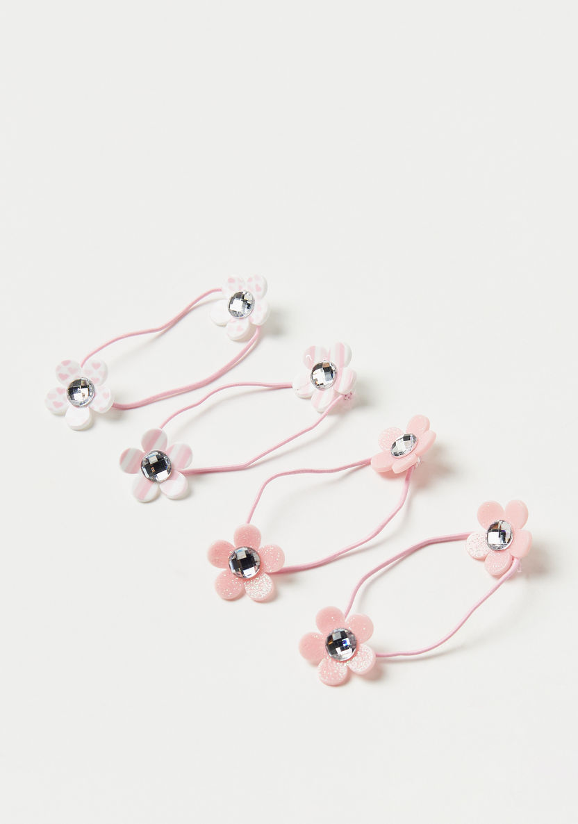 Charmz Floral Accented Hair Tie - Set of 4-Hair Accessories-image-0