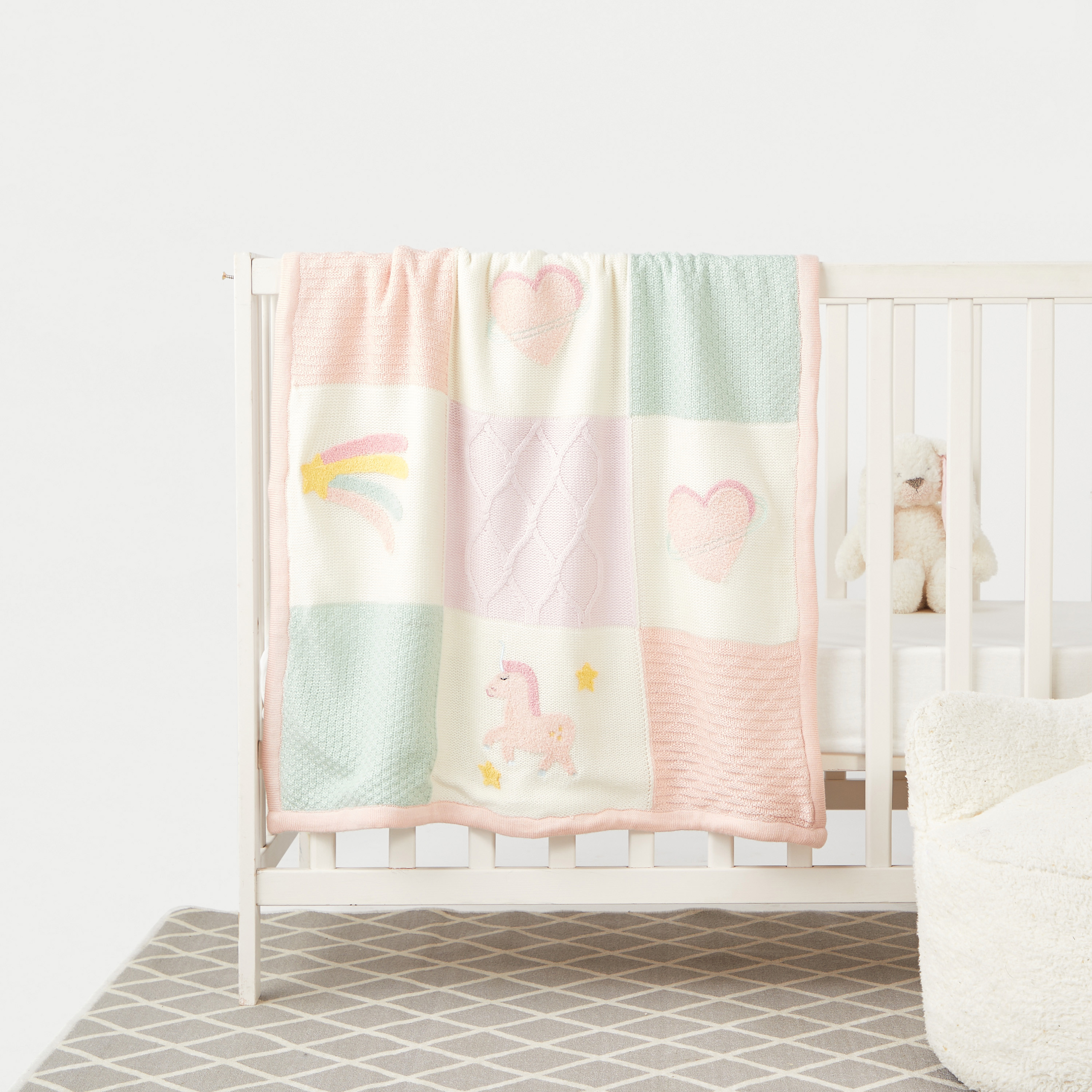 Juniors Patchwork Knit Raschel Blanket - 80x100 cm-baby-nursery-blanketsandswaddles-blanketsandquilts-image-1
