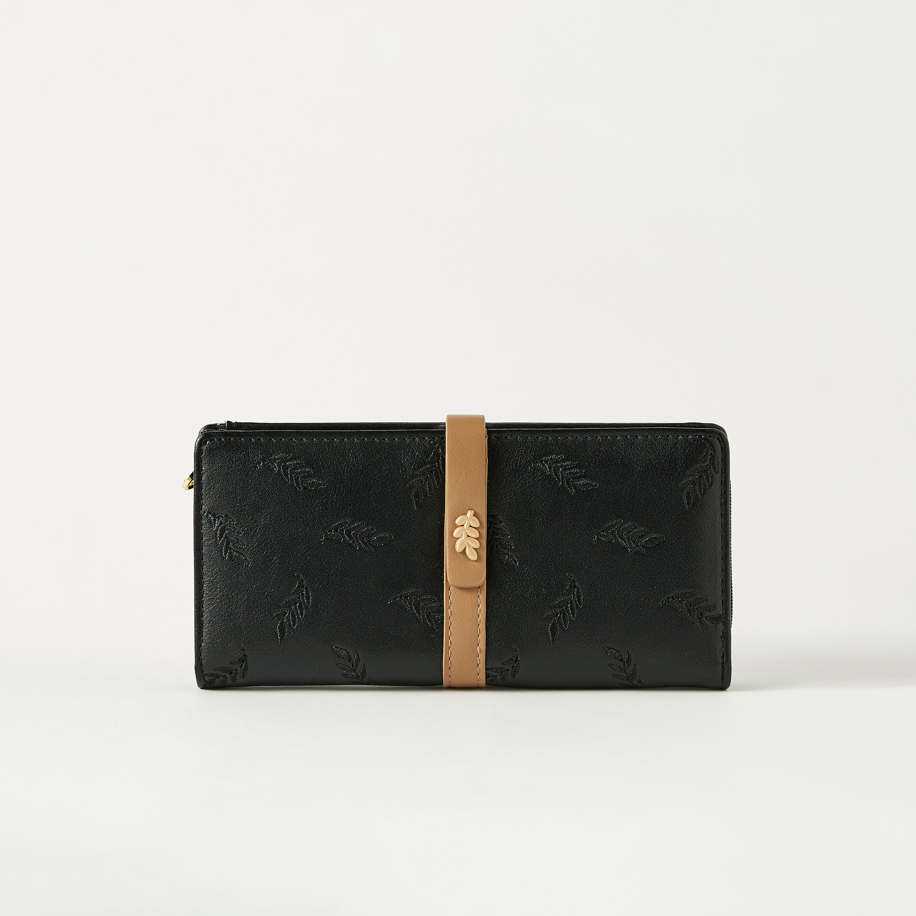 Sasha Leaf Embroidered Zip Around Wallet with Flap Closure-women-bagsandwallets-wallets-image-1