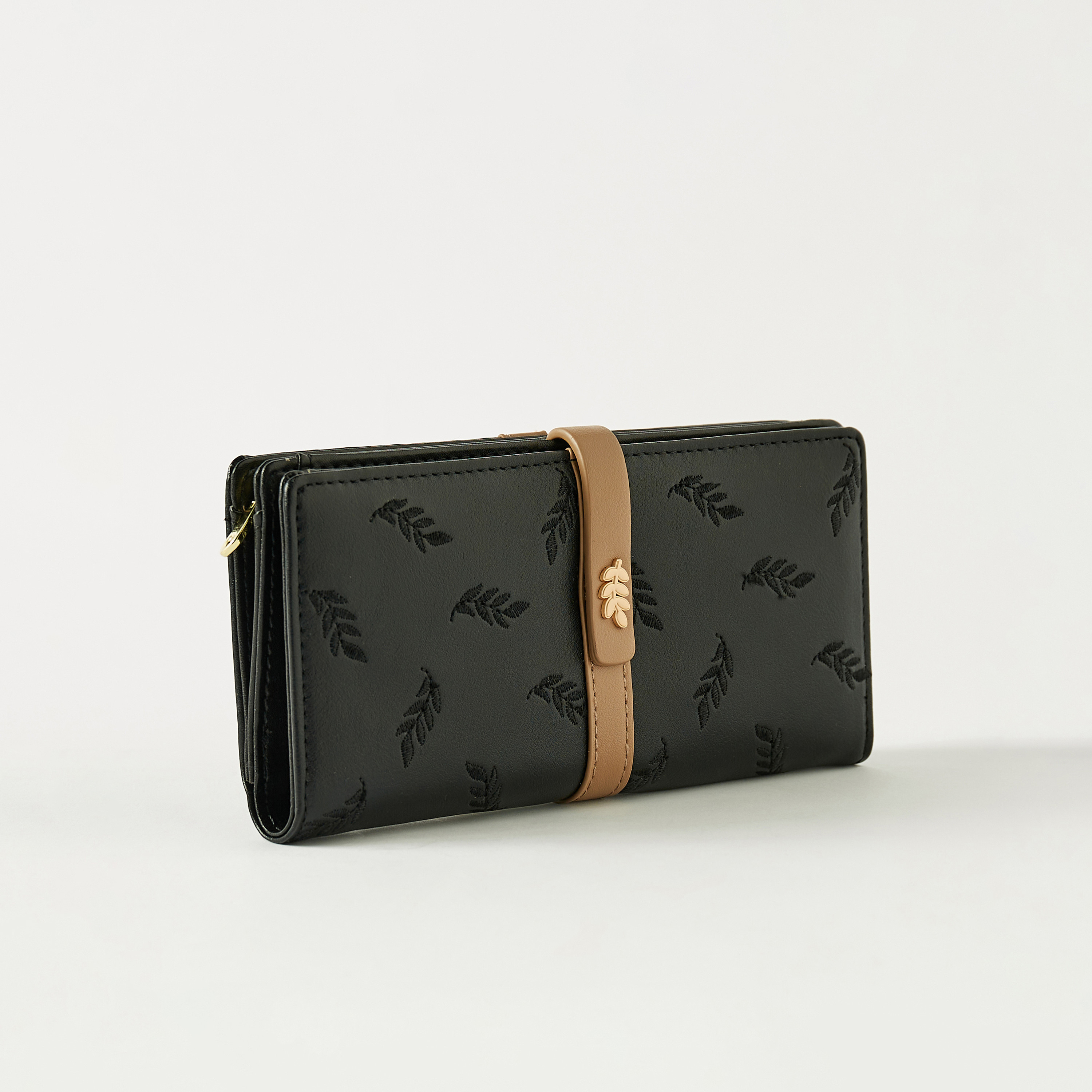 Sasha Leaf Embroidered Zip Around Wallet with Flap Closure-women-bagsandwallets-wallets-image-2