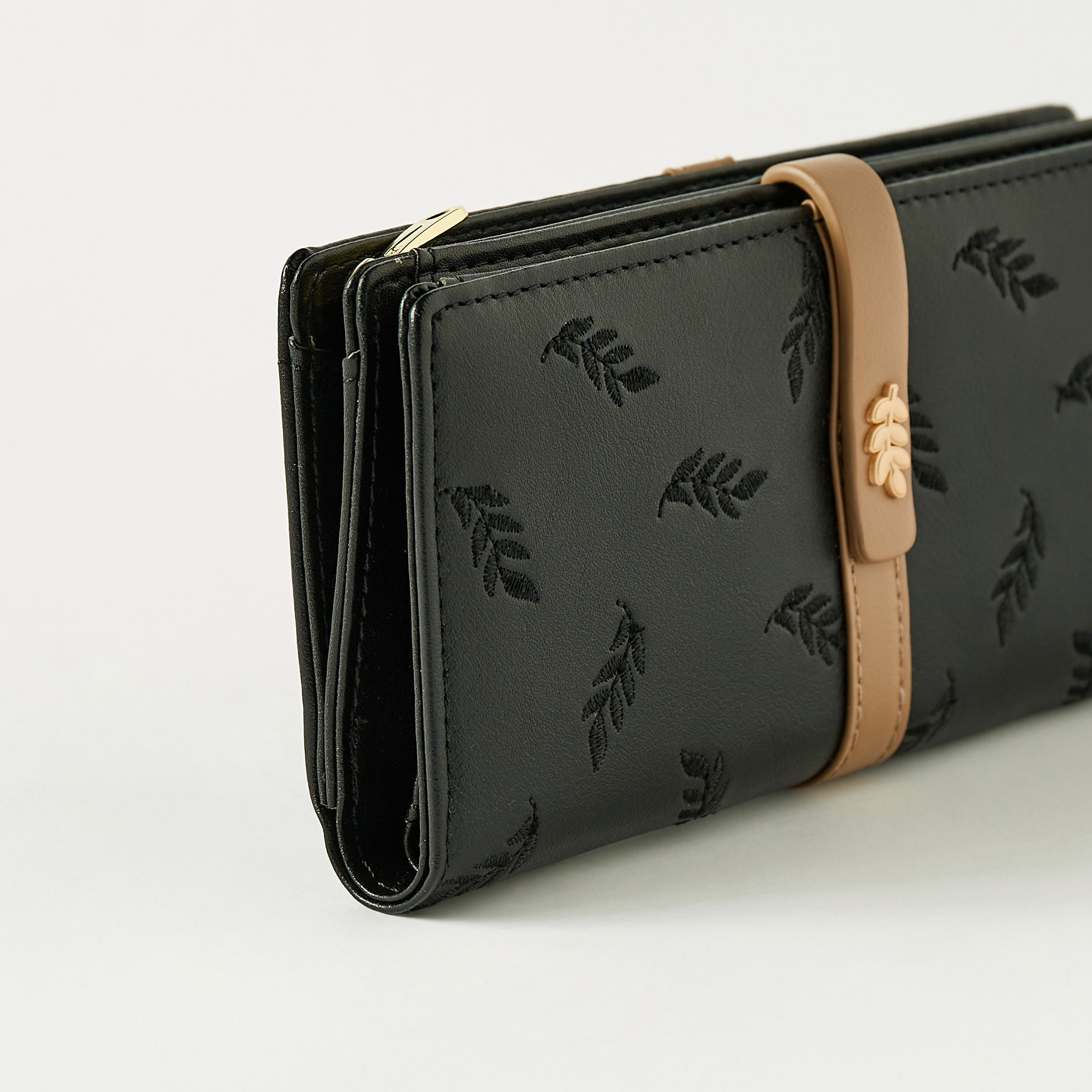 Sasha Leaf Embroidered Zip Around Wallet with Flap Closure-women-bagsandwallets-wallets-image-3