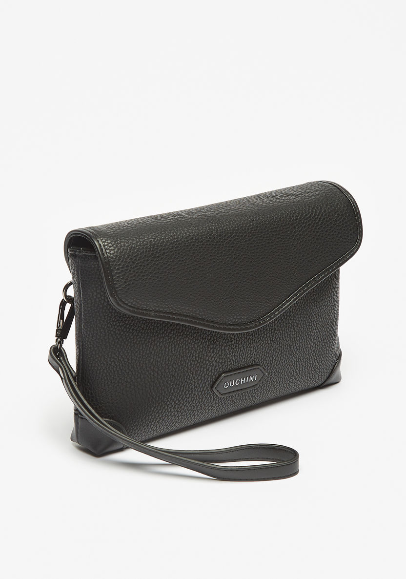 Duchini Textured Pouch with Button Closure and Wrist Loop-Men%27s Wallets%C2%A0& Pouches-image-2