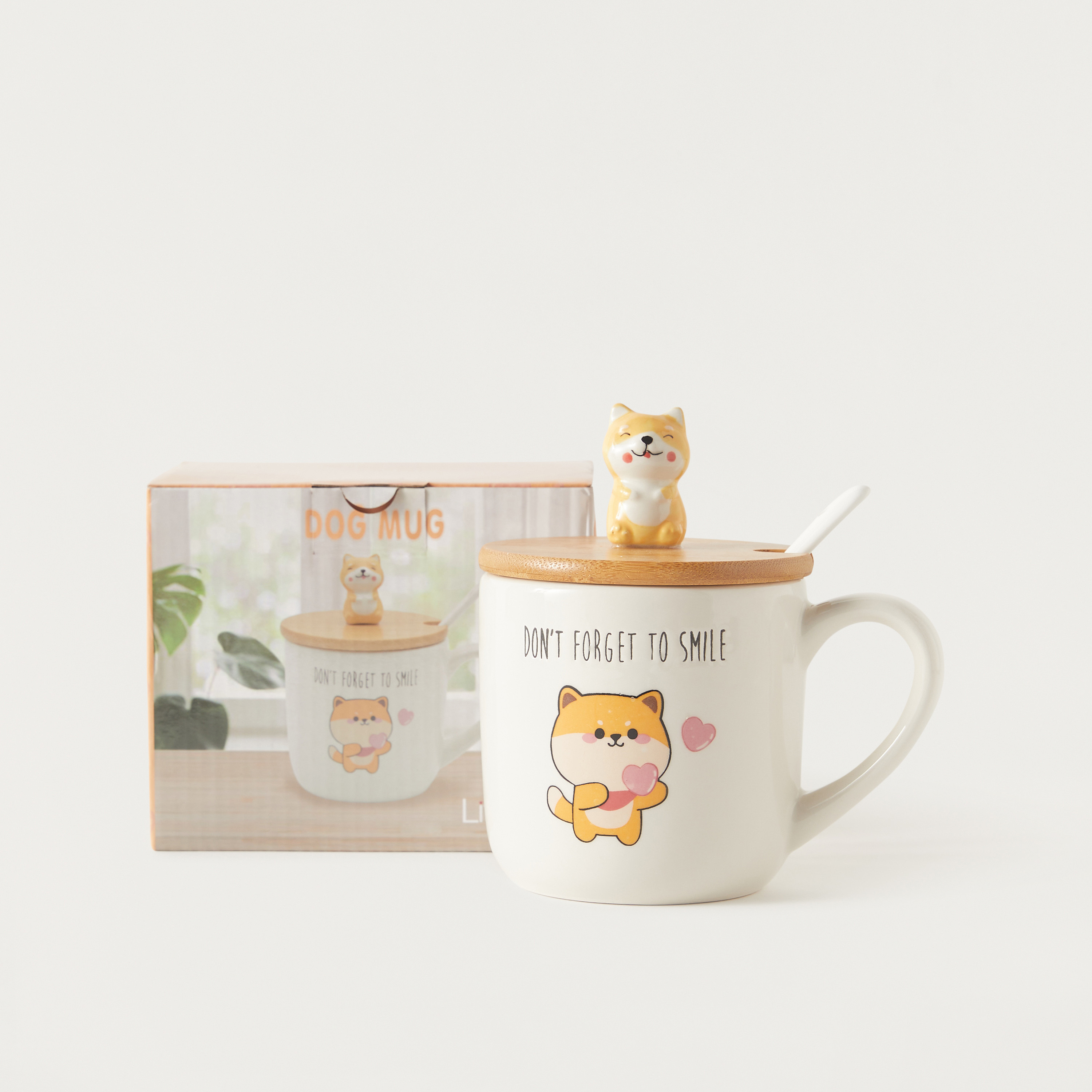 Fox Print Mug with Bamboo Lid and Spoon - 425 ml-household-dining-teaandcoffee-mugsandcups-image-1