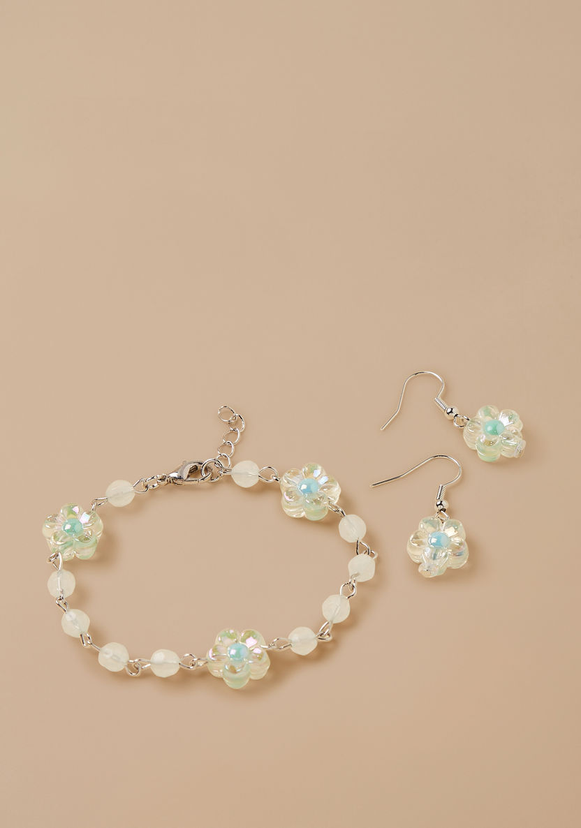 Charmz Floral Accented Bracelet and Earrings Set-Jewellery-image-0