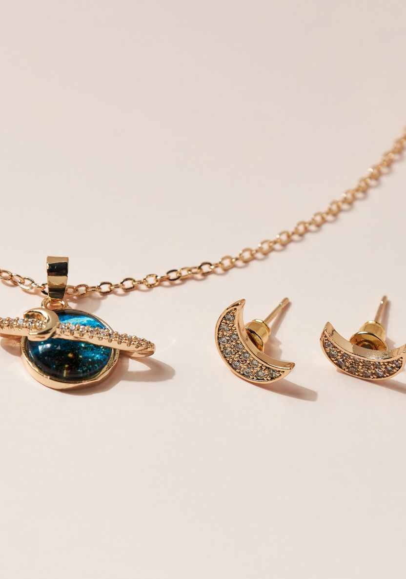 Charmz Embellished Pendant Necklace and Earrings Set-Jewellery-image-2