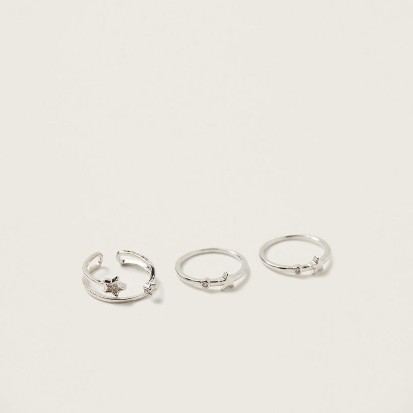 Charmz Star Textured Ring - Set of 3-Jewellery-image-0