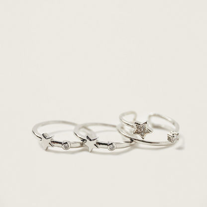 Charmz Star Textured Ring - Set of 3-Jewellery-image-1