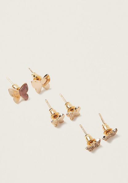 Charmz Butterfly Shaped Stud Earrings with Pushback Closure - Set of 3-Jewellery-image-1