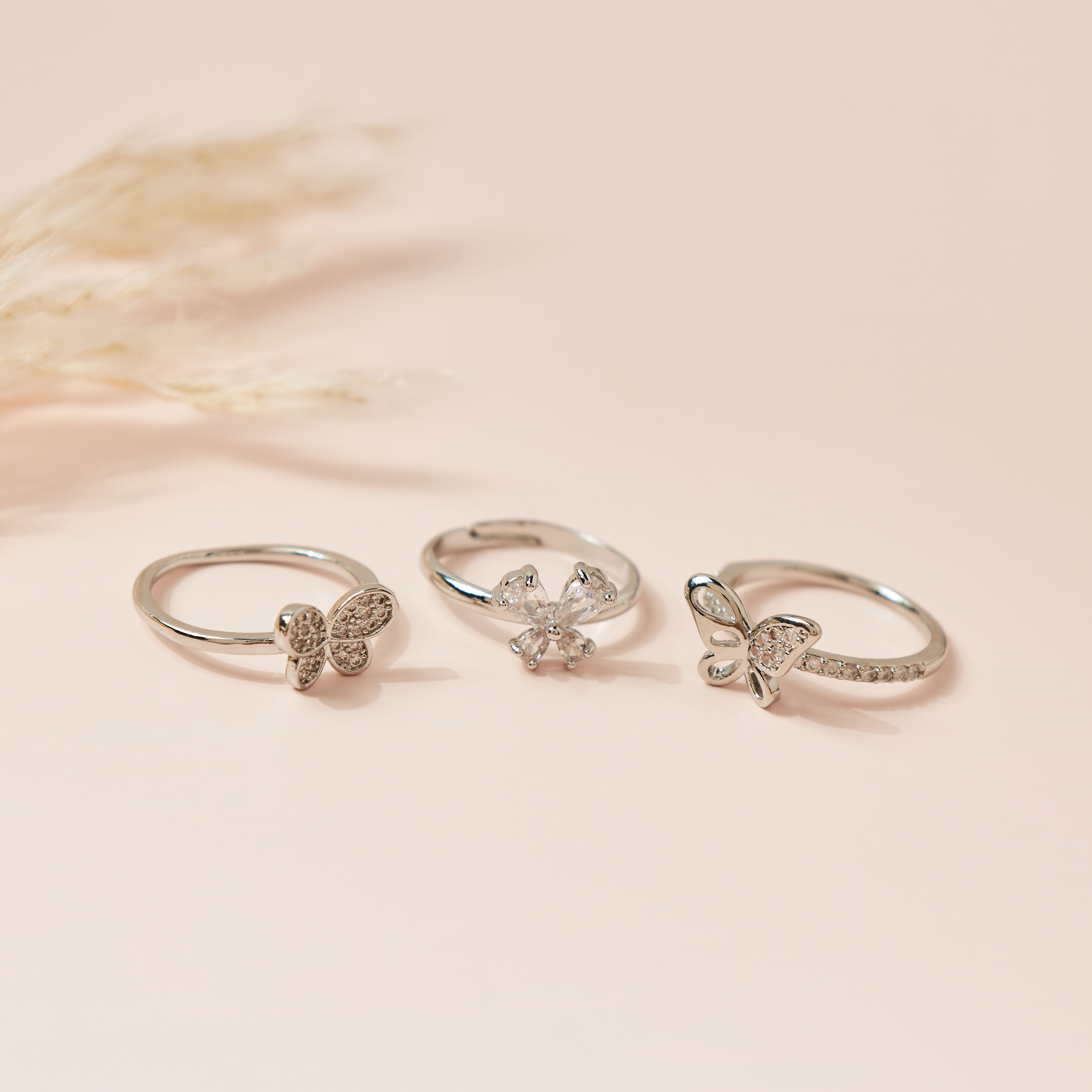 Charmz Studded Butterfly Accent Ring - Set of 3-girls-accessories-jewellery-image-1