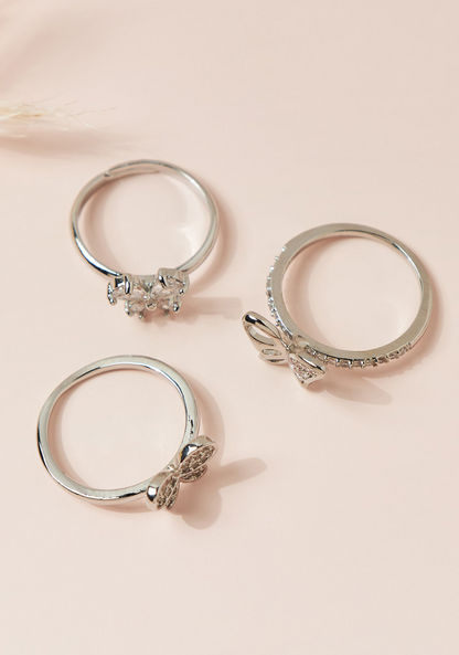 Charmz Studded Butterfly Accent Ring - Set of 3-Jewellery-image-1