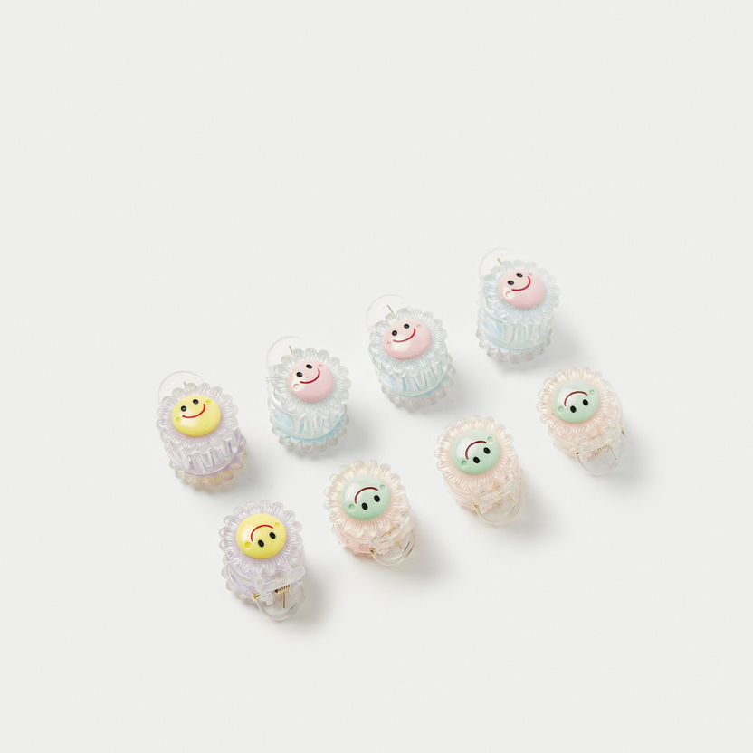 Charmz Smiley Print Claw Hair Clamp - Set of 8-Hair Accessories-image-0