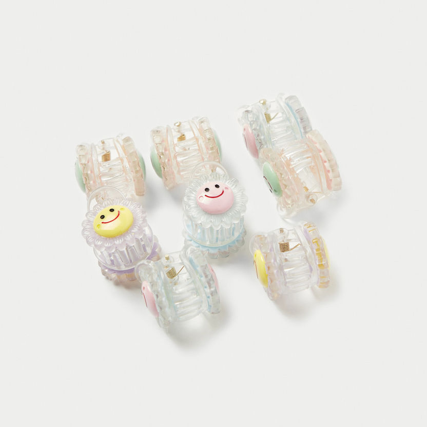 Charmz Smiley Print Claw Hair Clamp - Set of 8-Hair Accessories-image-2