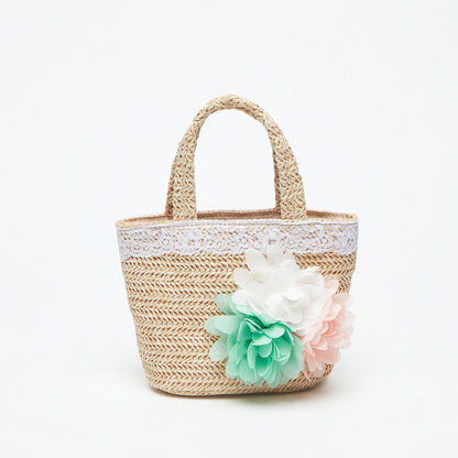 Little Missy Floral Embellished Handbag with Double Handles-Girl%27s Bags-image-0