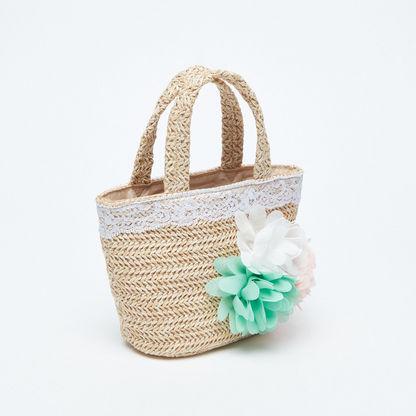 Little Missy Floral Embellished Handbag with Double Handles-Girl%27s Bags-image-1
