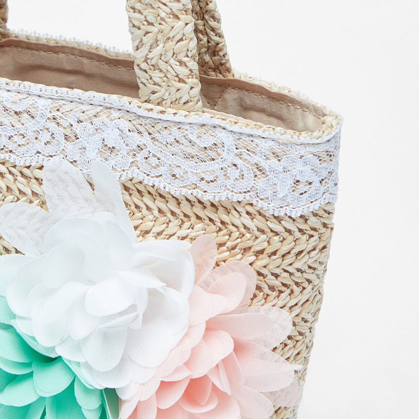 Little Missy Floral Embellished Handbag with Double Handles-Girl%27s Bags-image-2