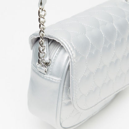 Little Missy Heart Textured Crossbody Bag with Chain Accented Strap and Flap Closure-Girl%27s Bags-image-2
