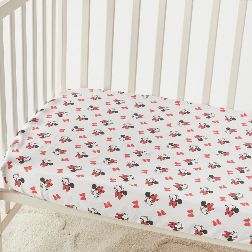 Disney All-Over Minnie Mouse Print Fitted Sheet - 70x130x20 cm-Baby Bedding-image-2