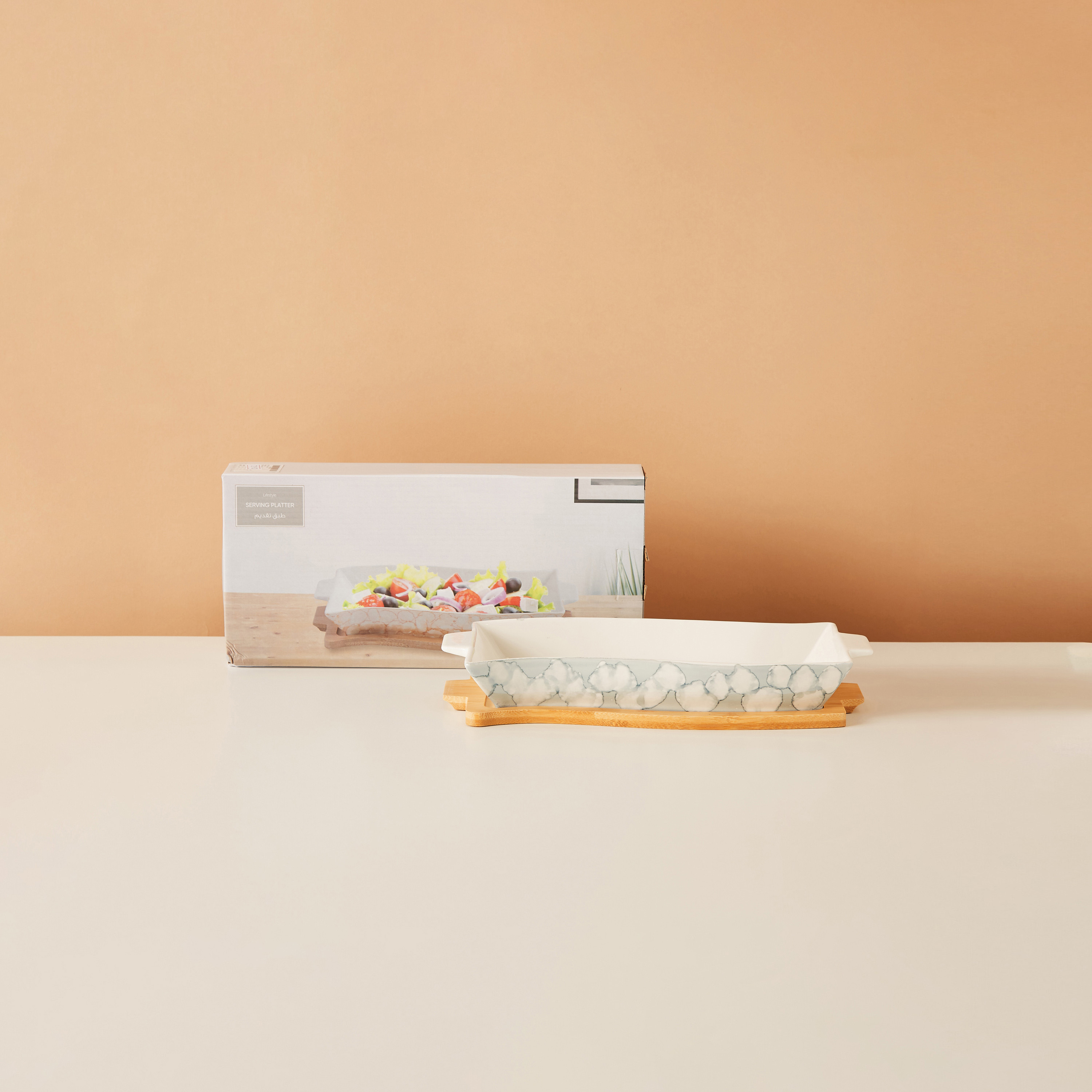صحن تقديم بطبعات مع صينية خيزران-household-dining-serveware-servingtrays-image-2