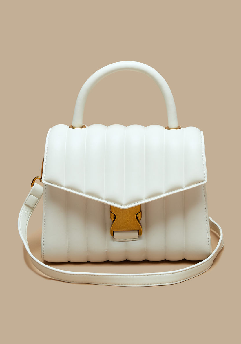 Haadana Quilted Satchel Bag with Buckle Closure and Top Handle-Women%27s Handbags-image-0