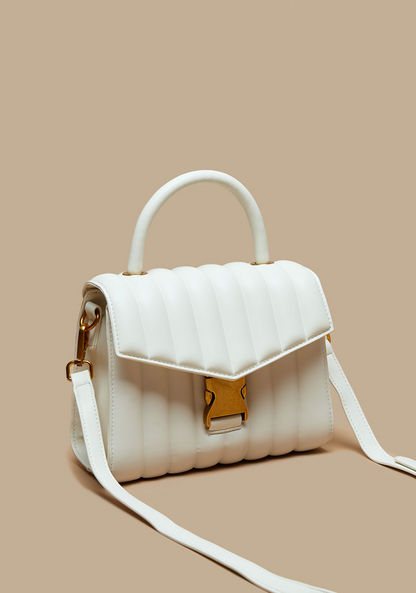 Haadana Quilted Satchel Bag with Buckle Closure and Top Handle-Women%27s Handbags-image-1