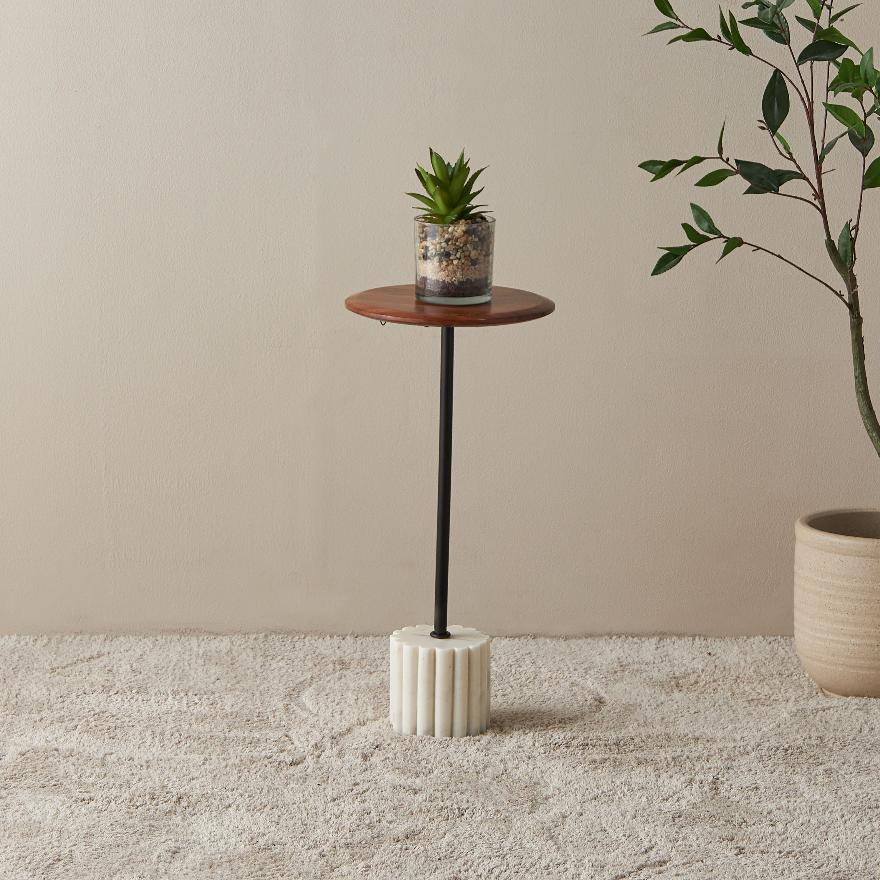 Wooden Round Top Accent Table - 26x55x26 cm-furniture-livingroom-sideandendtables-image-2