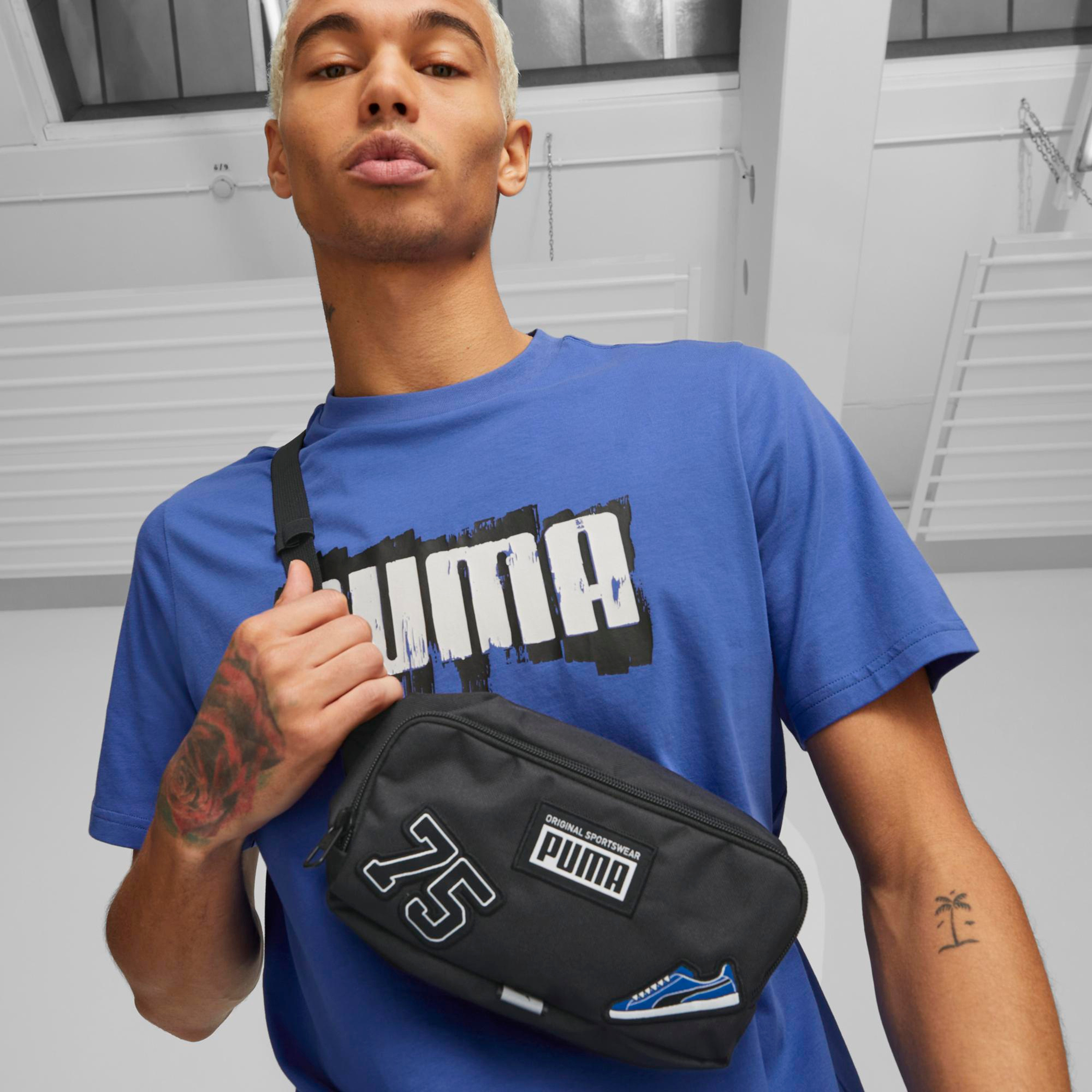 Puma Logo Patch Waist Bag with Zip Closure in Black