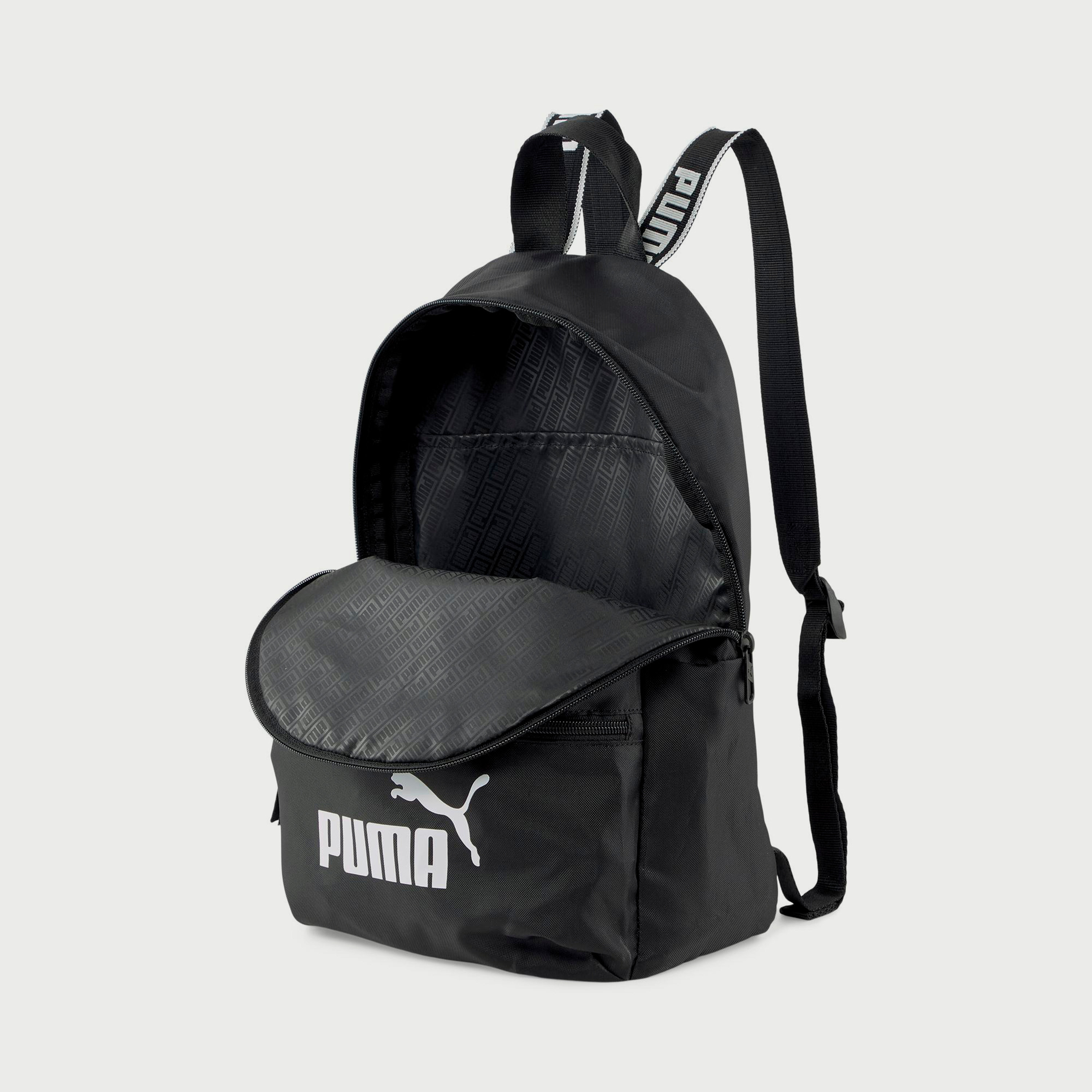 Puma Logo Core Base Backpack with Zip Closure in Black-school-bagsandbackpacks-backpacks-image-3