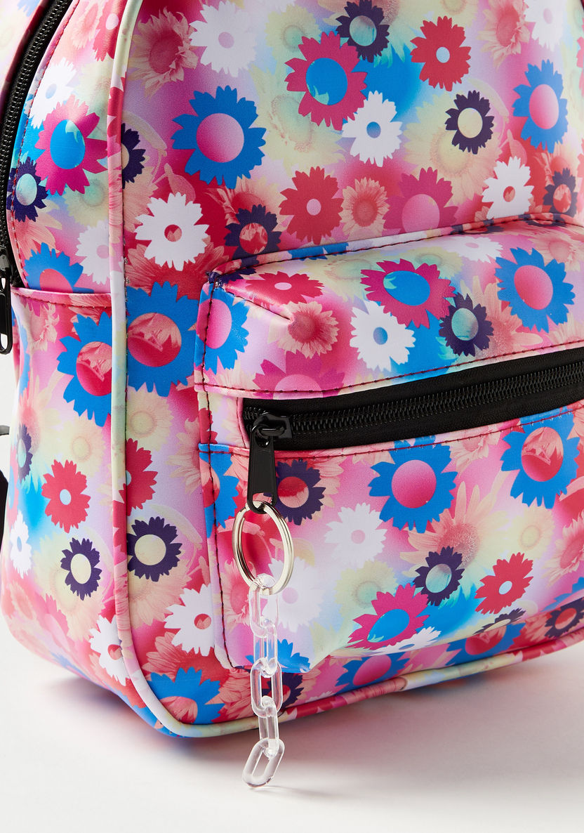 Charmz Floral Print Backpack with Zip Closure-Bags and Backpacks-image-1