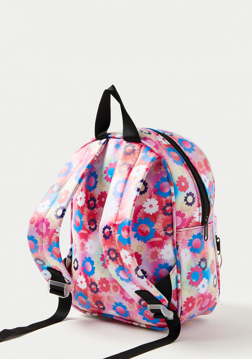Charmz Floral Print Backpack with Zip Closure-Bags and Backpacks-image-2
