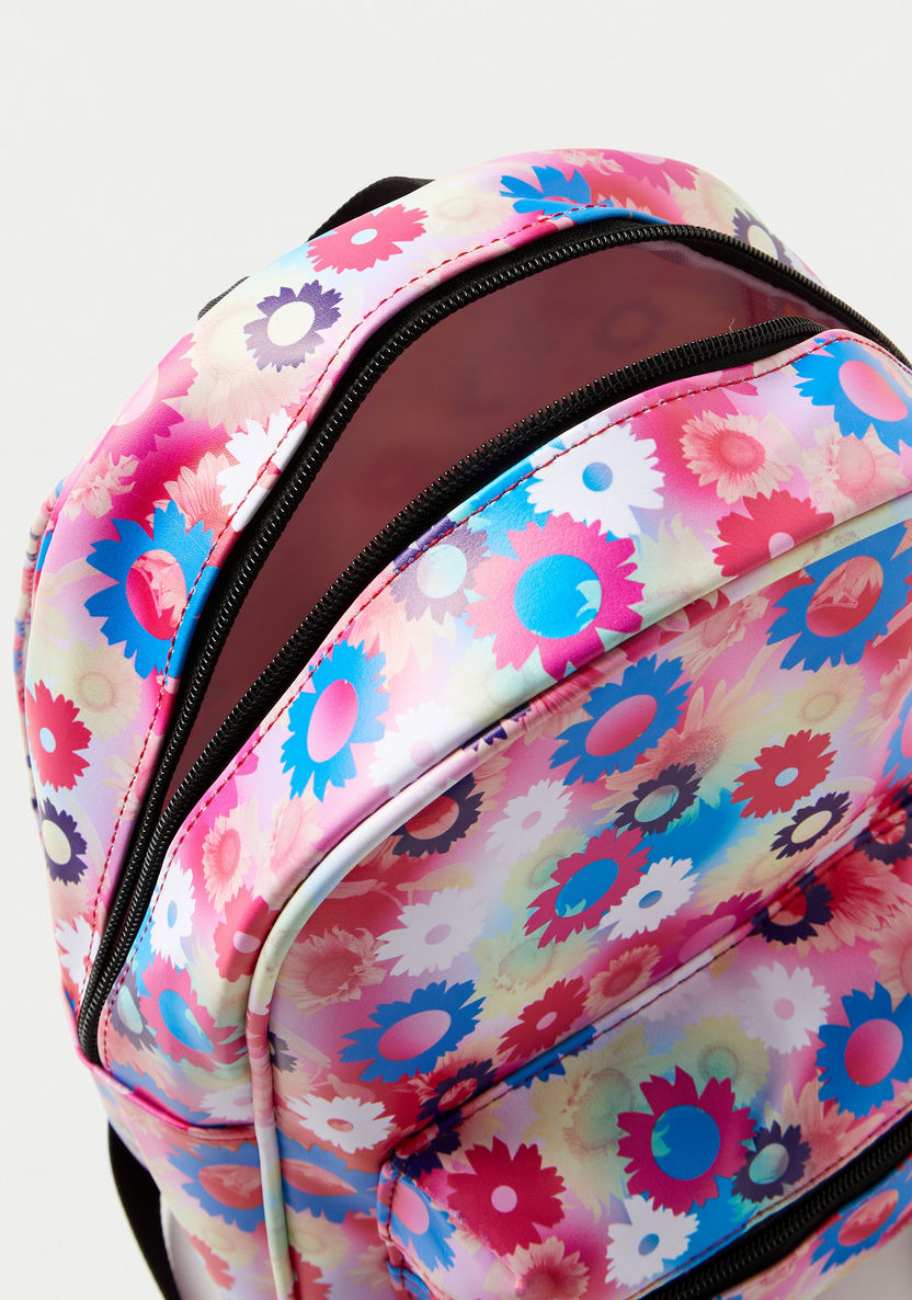 Charmz Floral Print Backpack with Zip Closure-Bags and Backpacks-image-3