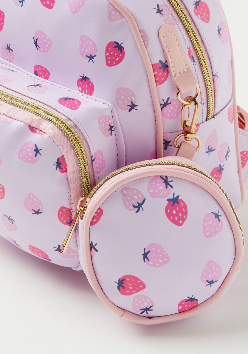 Charmz Strawberry Print Backpack with Pouch-Bags and Backpacks-image-1