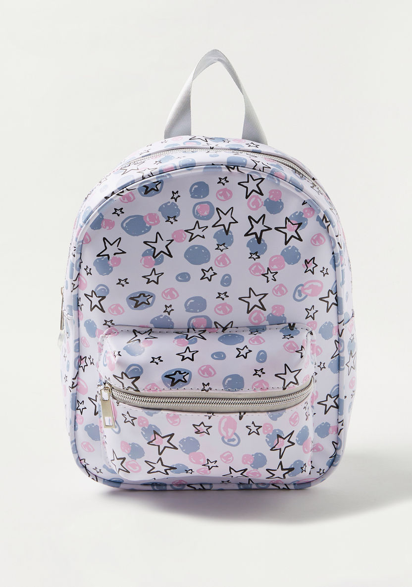 Charmz Star Print Backpack with Zip Closure-Bags and Backpacks-image-0