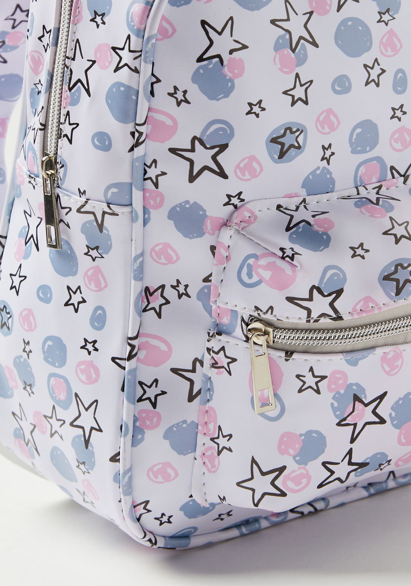 Charmz Star Print Backpack with Zip Closure-Bags and Backpacks-image-1